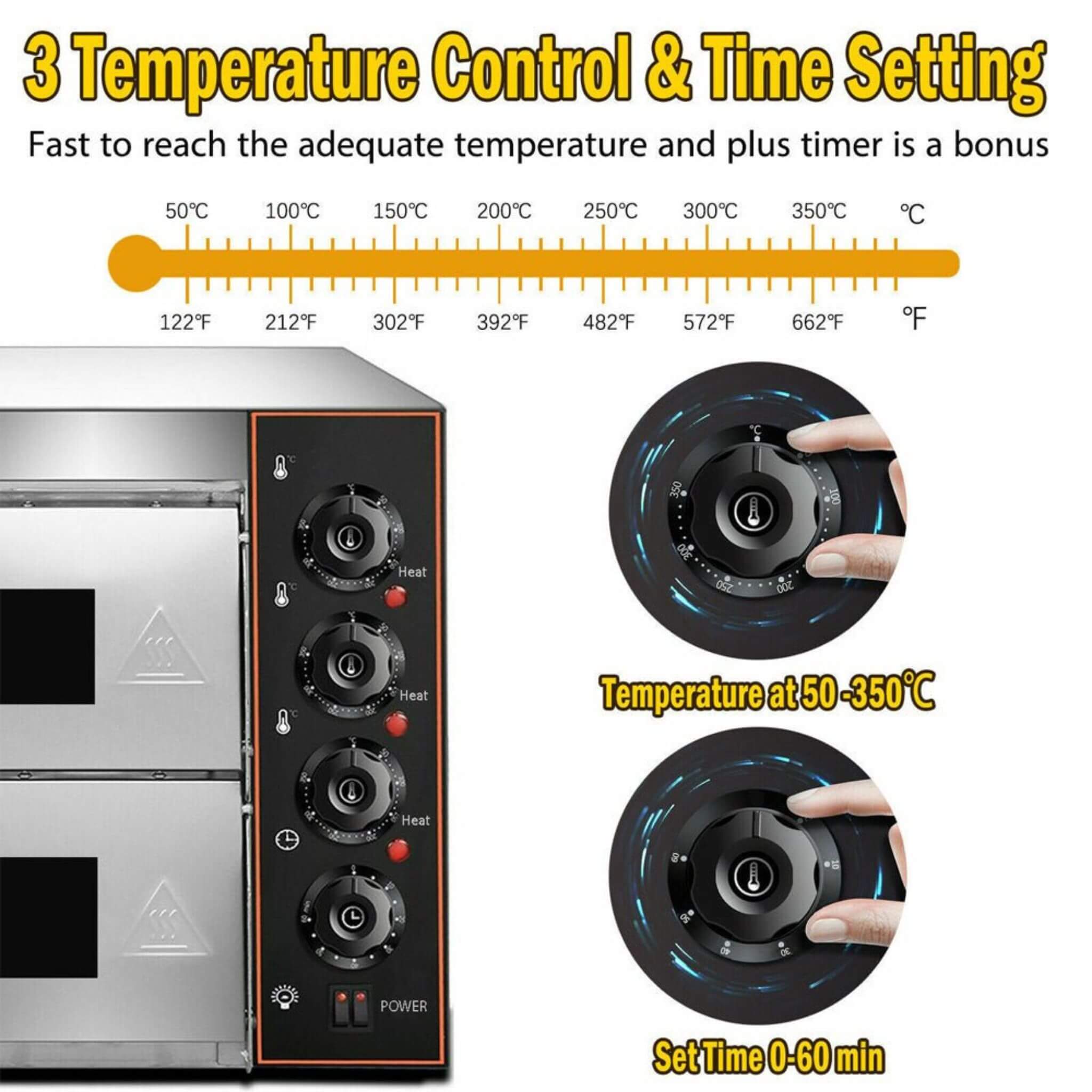 Heavy-Duty 3KW Electric Commercial Stainless Steel Double Deck Pizza Oven (SAK81427) – SAKSBY WHOLESALE, view 5