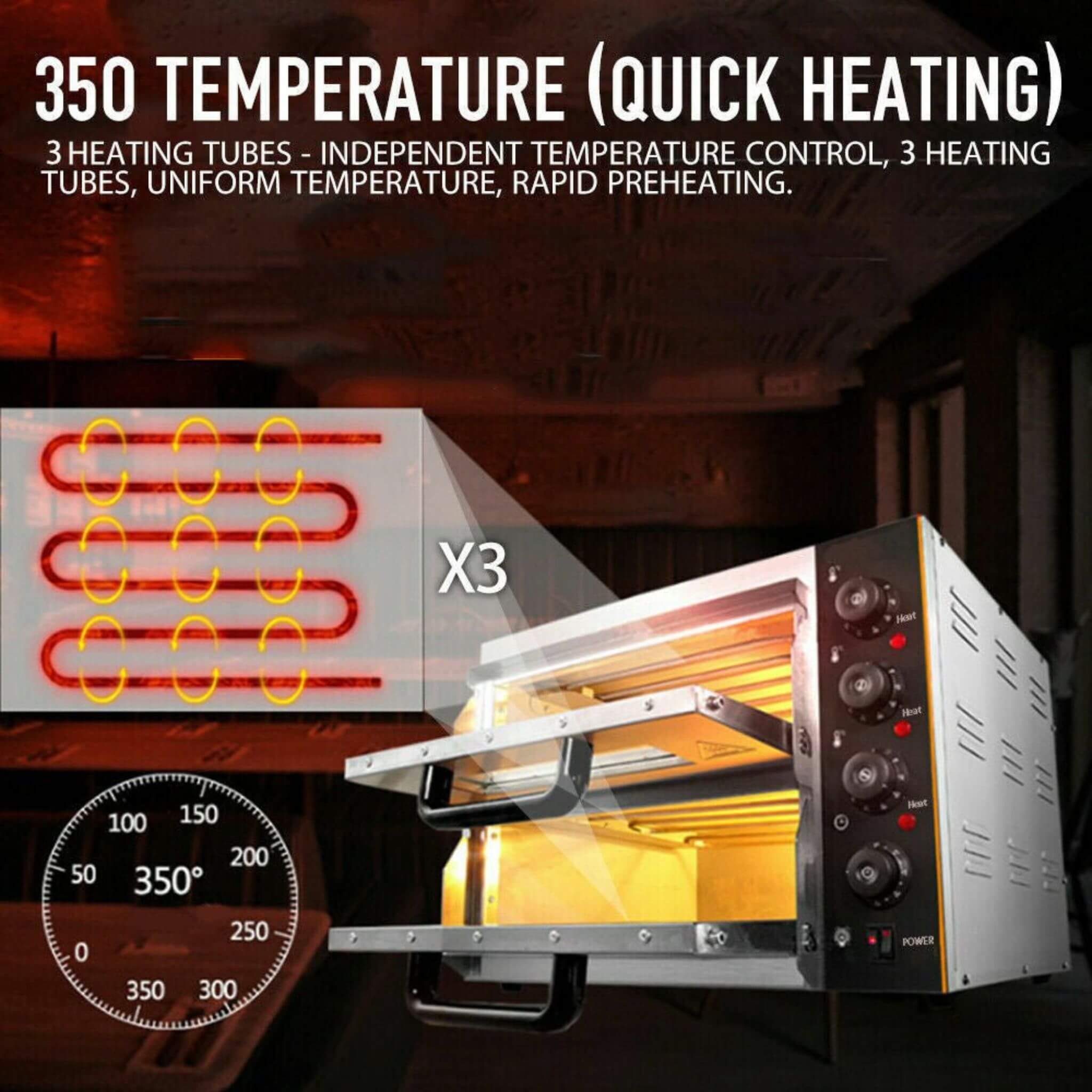 Heavy-Duty 3KW Electric Commercial Stainless Steel Double Deck Pizza Oven (SAK81427) – SAKSBY WHOLESALE, view 6