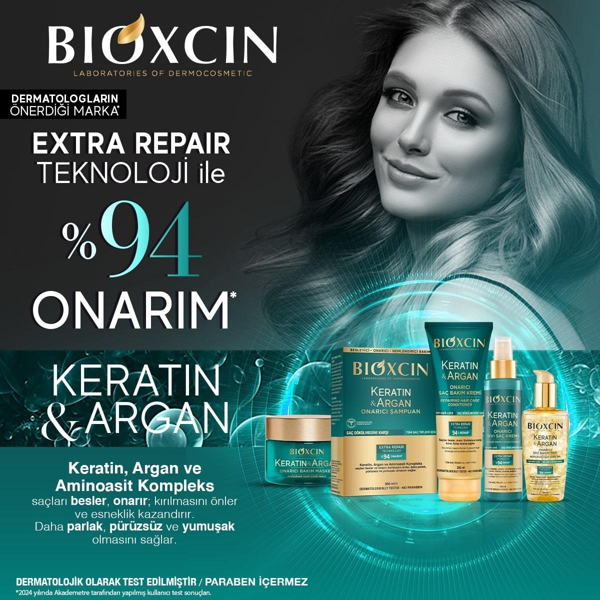 Bioxcin Keratin & Argan Repair Shampoo for Damaged Hair - Nourishing, Hypoallergenic, Paraben-Free