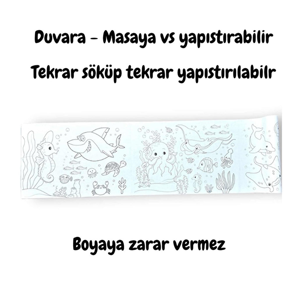 Lino - Reusable Sticky Sea World Coloring Roll for Kids, Educational & Fun Creative Play, 33.86 x 7.87 inches