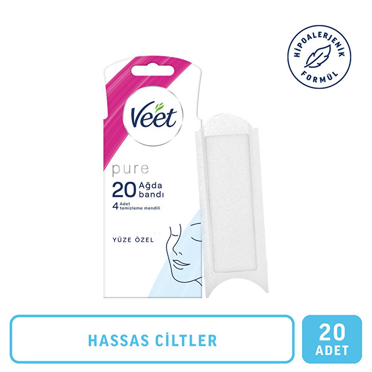 Veet Pure Facial Wax Strips for Sensitive Skin - Hypoallergenic Hair Removal for Face, Easy-Gelwax Technology, 20 Strips & 4 Wipes