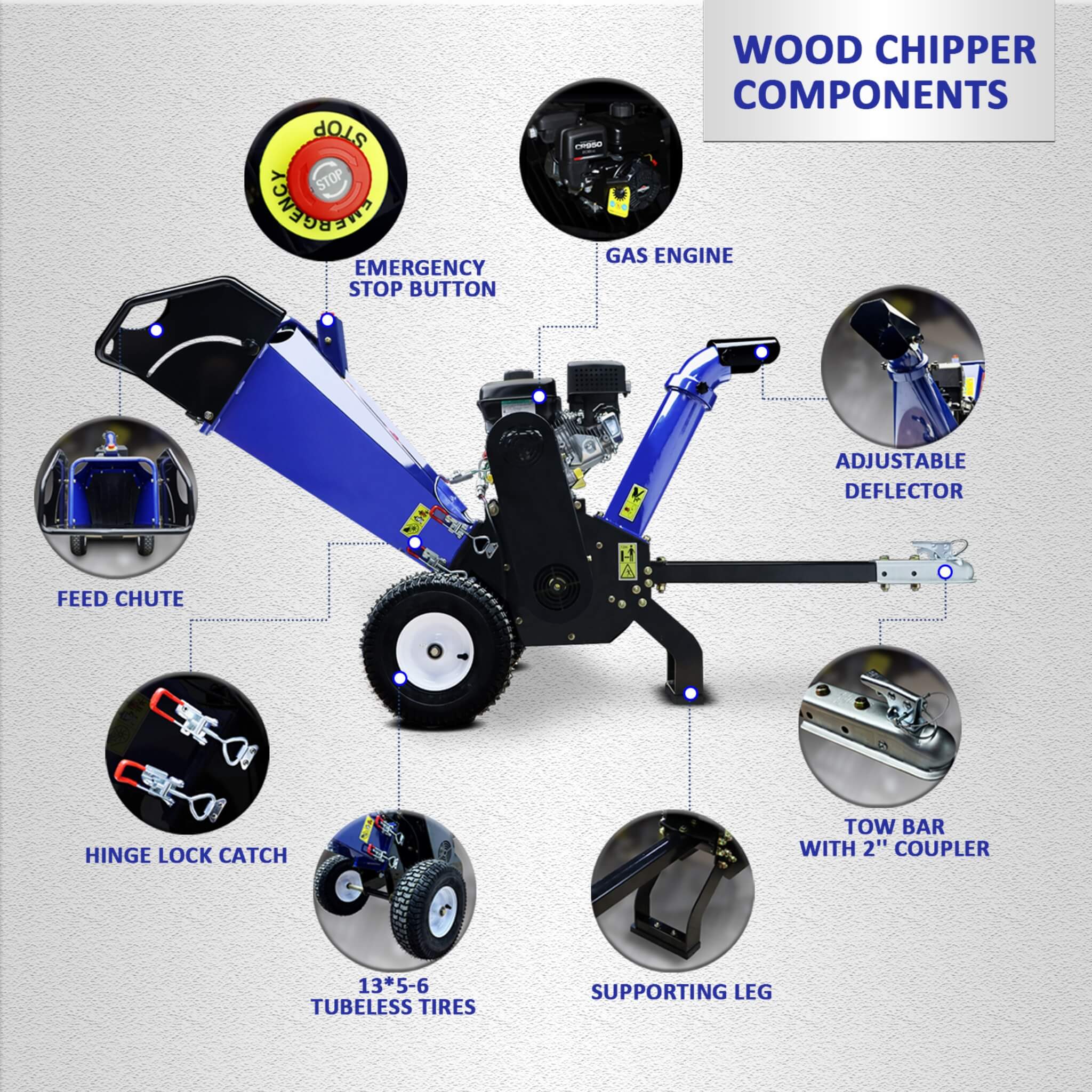 Heavy-Duty 4-Inch 208CC Gas Drum Wood Chipper Shredder With Tow Hitch (SAK47504) – SAKSBY WHOLESALE, view 6