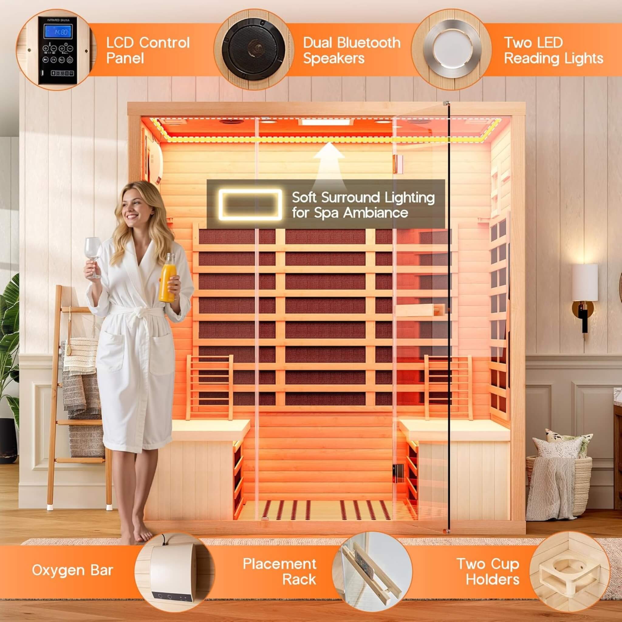 Thermora Seville 4-Person Low EMF Canadian Hemlock Infrared Sauna With Bluetooth (SAK29571) – SAKSBY WHOLESALE, view 5