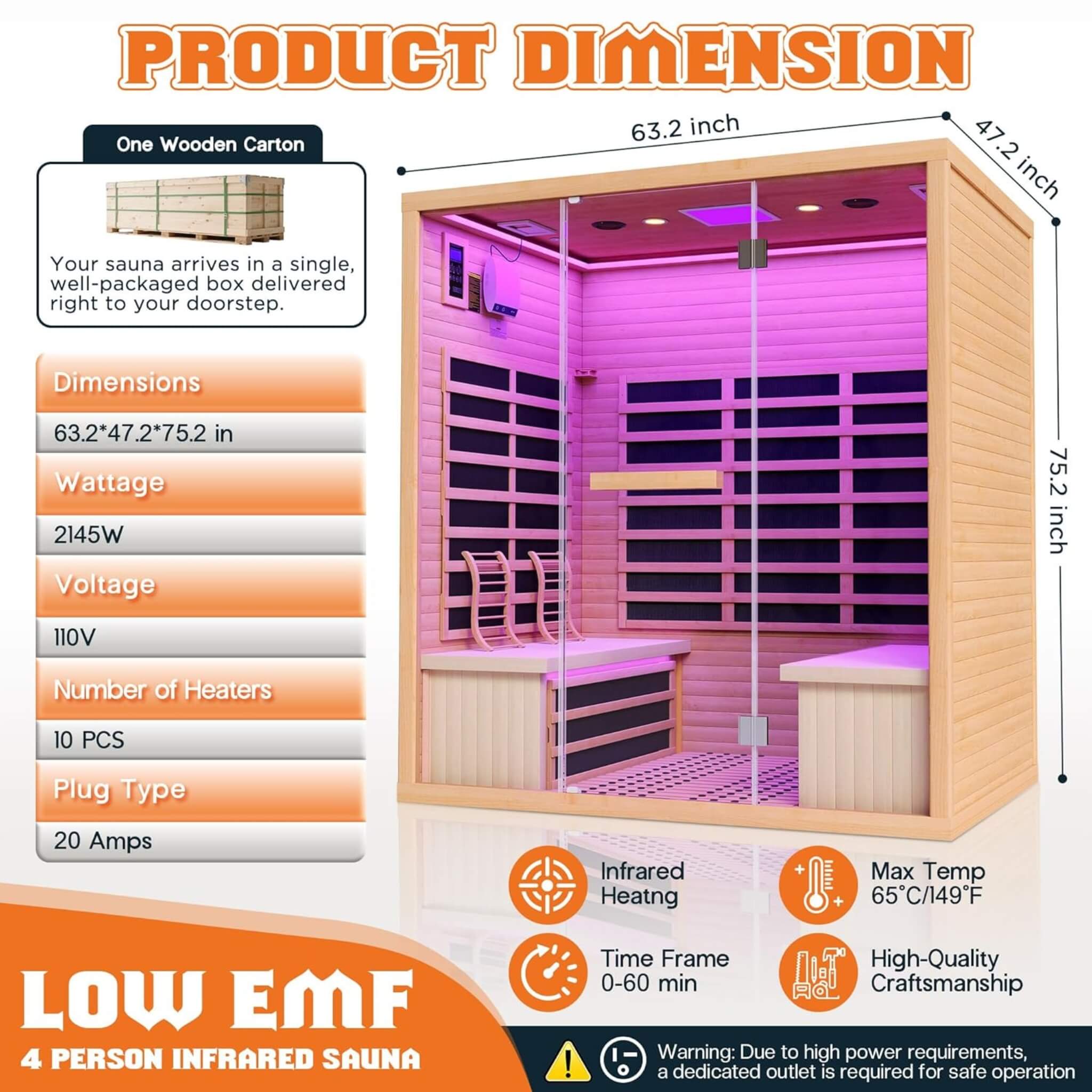Thermora Seville 4-Person Low EMF Canadian Hemlock Infrared Sauna With Bluetooth (SAK29571) – SAKSBY WHOLESALE, view 10