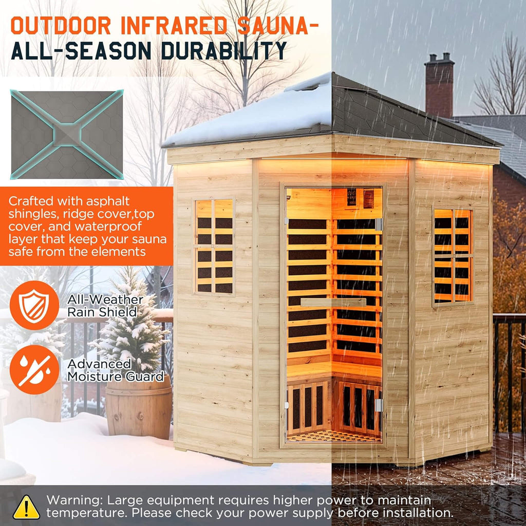 Thermora Monaco 4-Person Low EMF Spruce Wood Outdoor Infrared Sauna With Bluetooth Speakers And LED Lights (SAK16270) – SAKSB