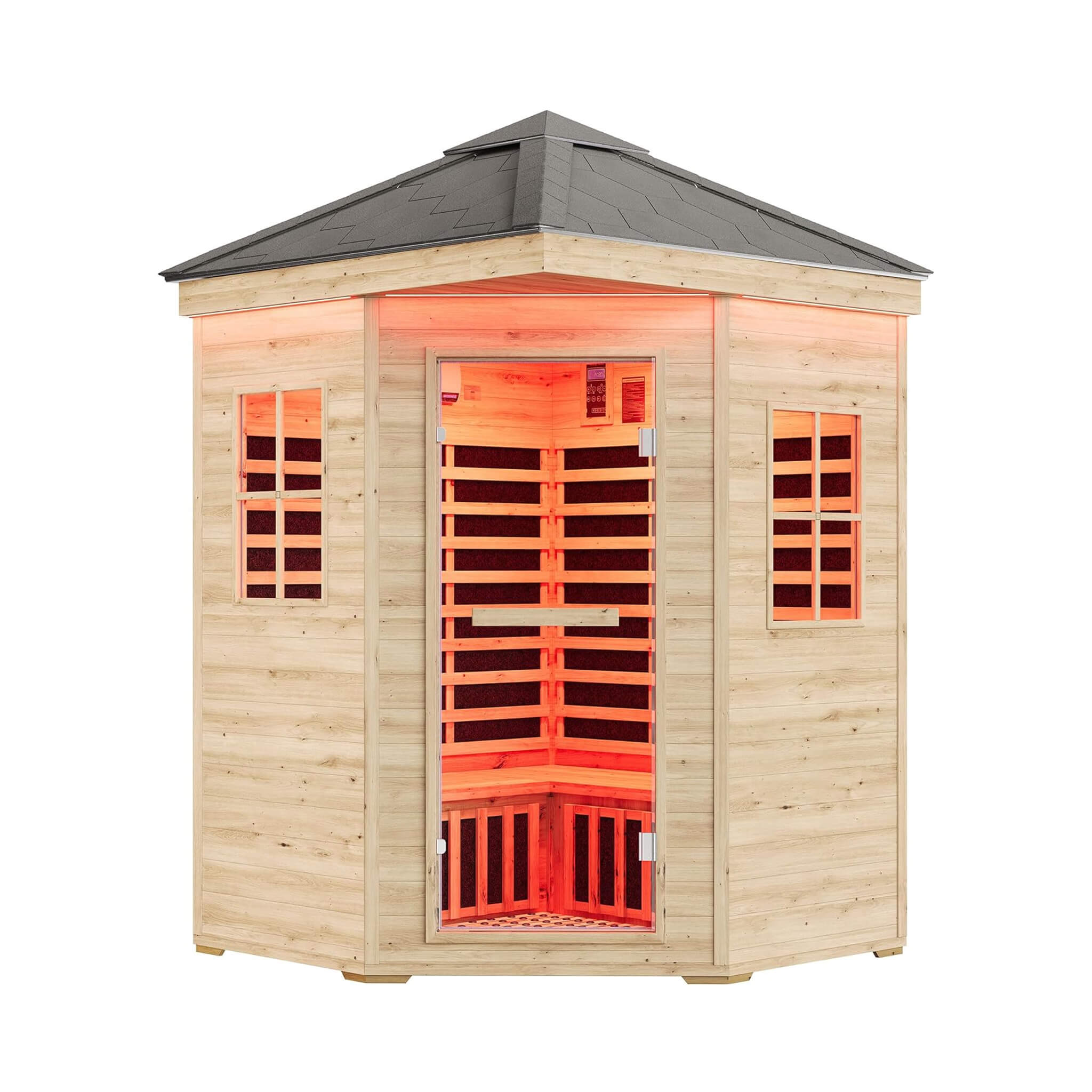 Thermora Monaco 4-Person Low EMF Spruce Wood Outdoor Infrared Sauna With Bluetooth Speakers And LED Lights (SAK16270) – SAKSB