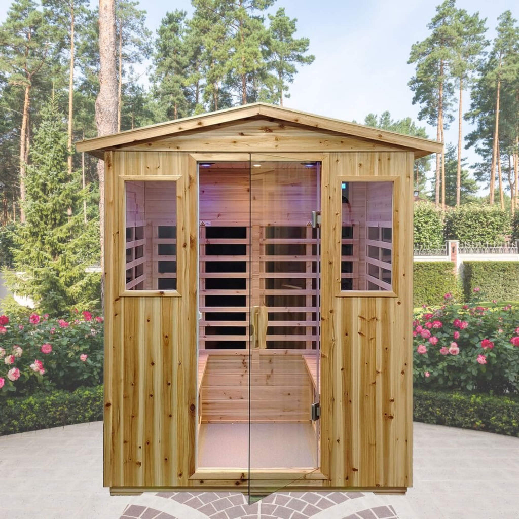 Thermora Deluxe 4-Person Outdoor Infrared Hemlock Sauna With Bluetooth Speakers & LED Lighting (SAK96371) – SAKSBY WHOLESALE,