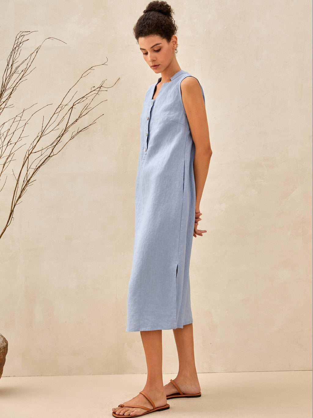 LINTICO 100% Linen Sleeveless Straight High Slit Maxi Dress TAYLOR — dresses-midi dresses-linen category context