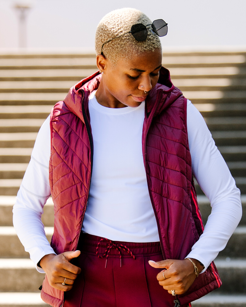 Goal Five Powerstripe Eco-Friendly Down Hooded Vest — main product shot