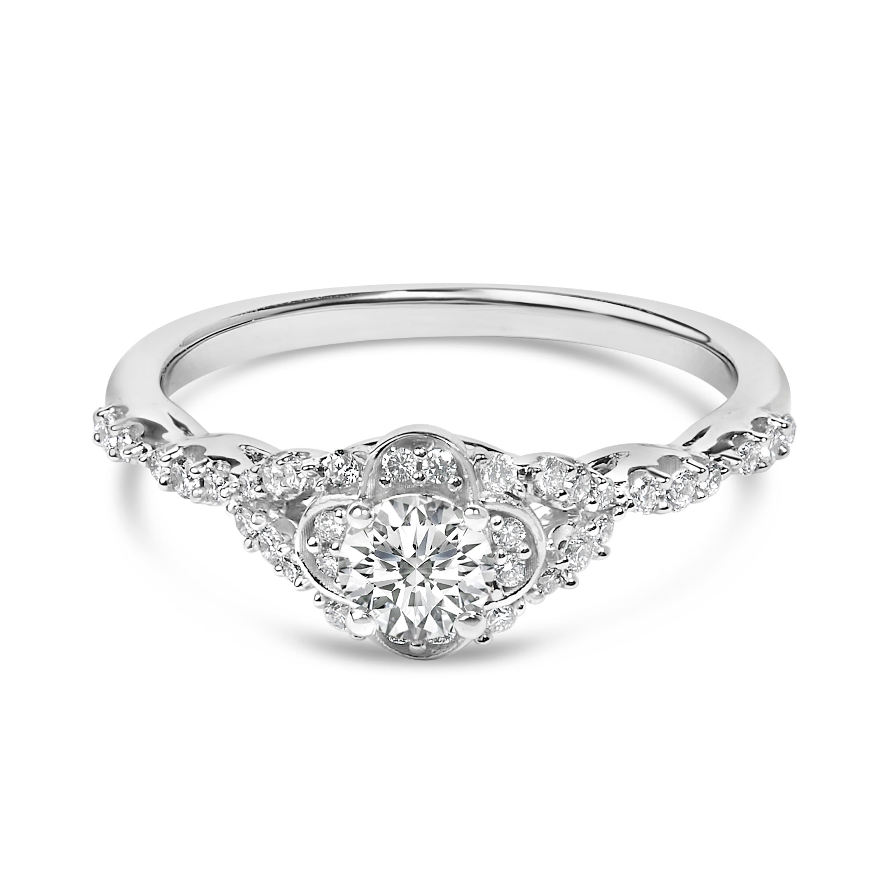 14K White Gold 1/2 Cttw Lab Grown Diamond Vintage Style Engagement Ring (F-G Color, VS1-VS2 Clarity) - Size 7