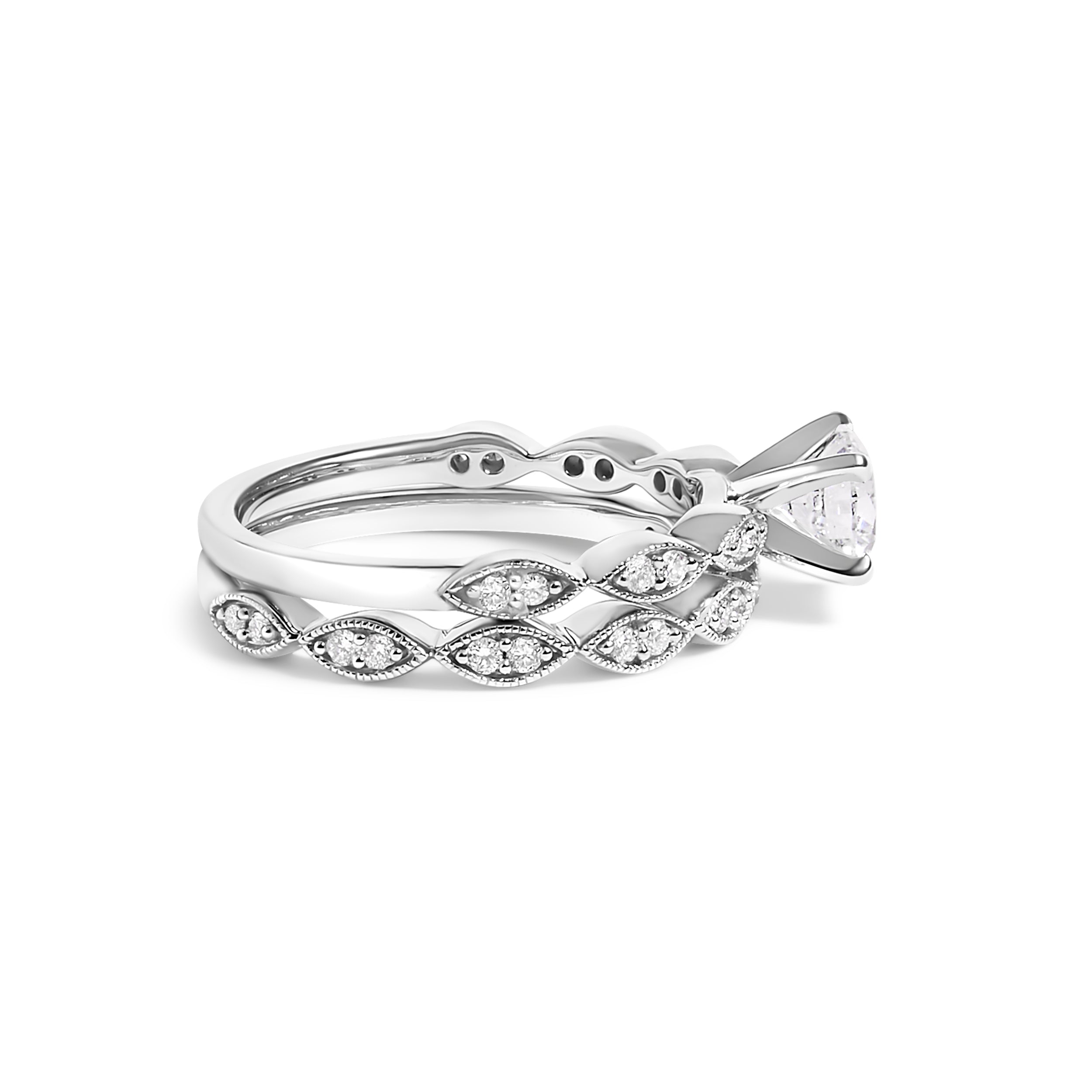 14K White Gold 1.0 Cttw Lab Grown Diamond Vintage Style Marquise Link Bridal Ring Set (F-G Color, VS1-VS2 Clarity) - Ring Size 5