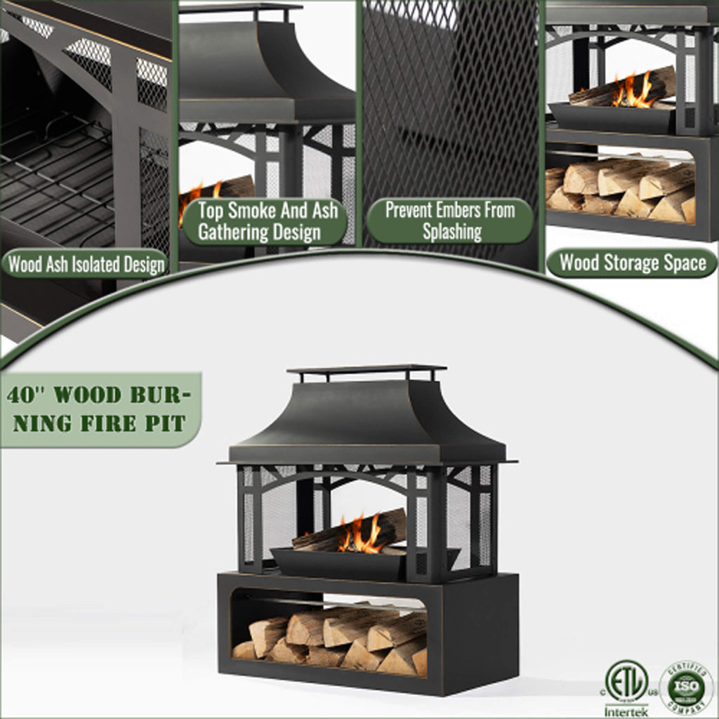Alora 40-Inch Outdoor Steel Wood-Burning Backyard Fireplace Fire Pit (SAK45758) – SAKSBY WHOLESALE, view 7