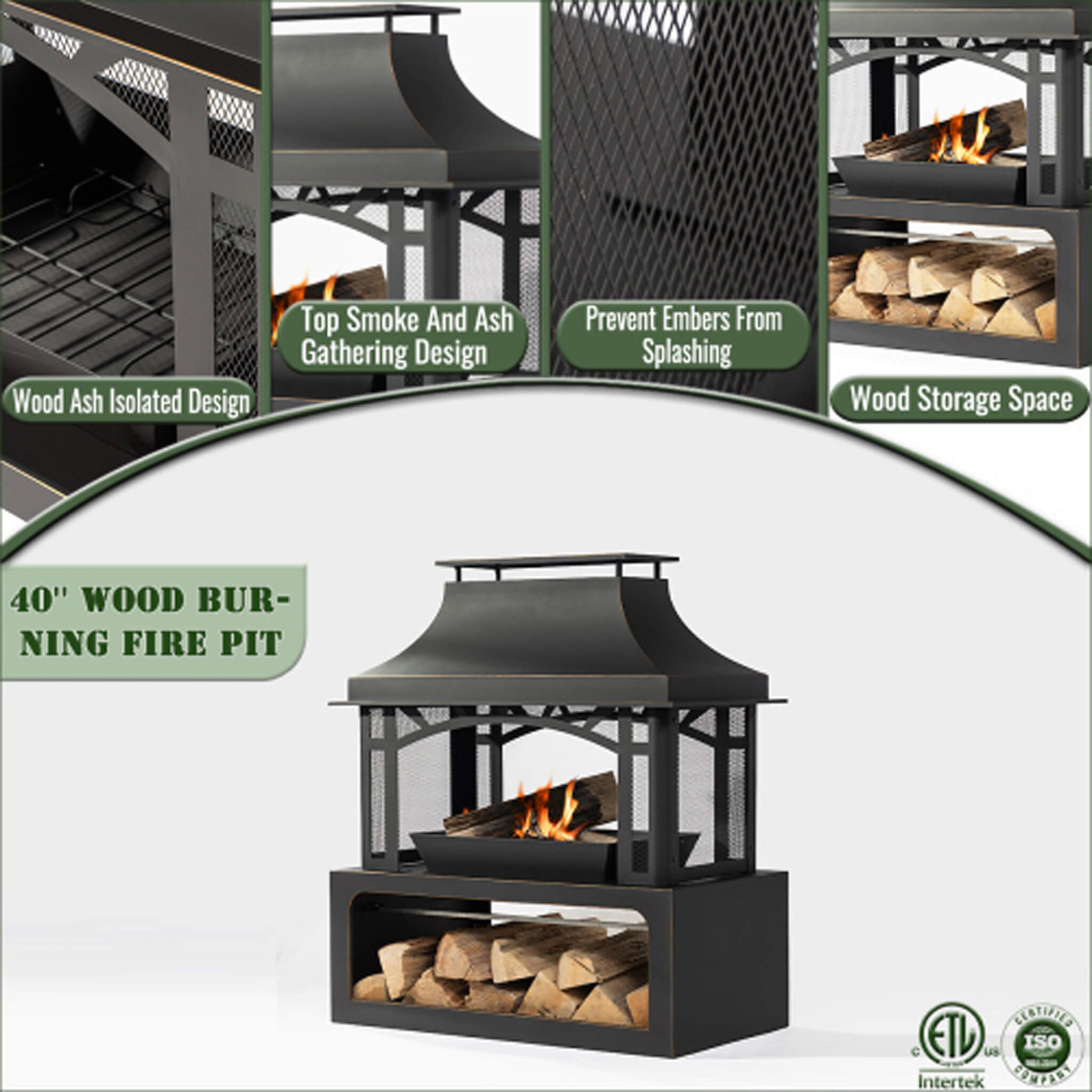 Alora 40-Inch Outdoor Steel Wood-Burning Backyard Fireplace Fire Pit (SAK45758) – SAKSBY WHOLESALE, view 7