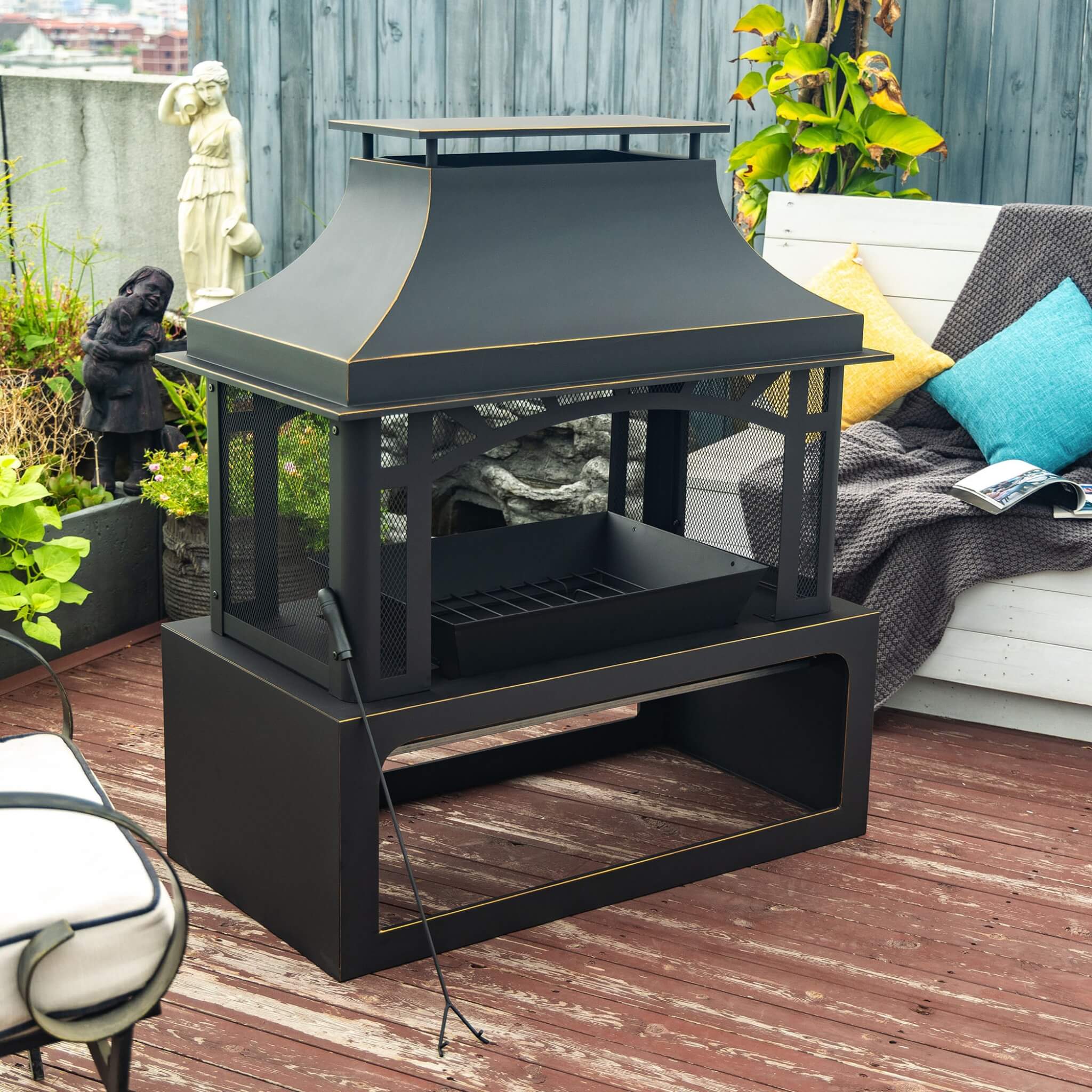 Alora 40-Inch Outdoor Steel Wood-Burning Backyard Fireplace Fire Pit (SAK45758) – SAKSBY WHOLESALE, view 4
