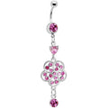 BodyCandy Pink Gem Floral Enchantment Dangle Belly Ring — main product shot
