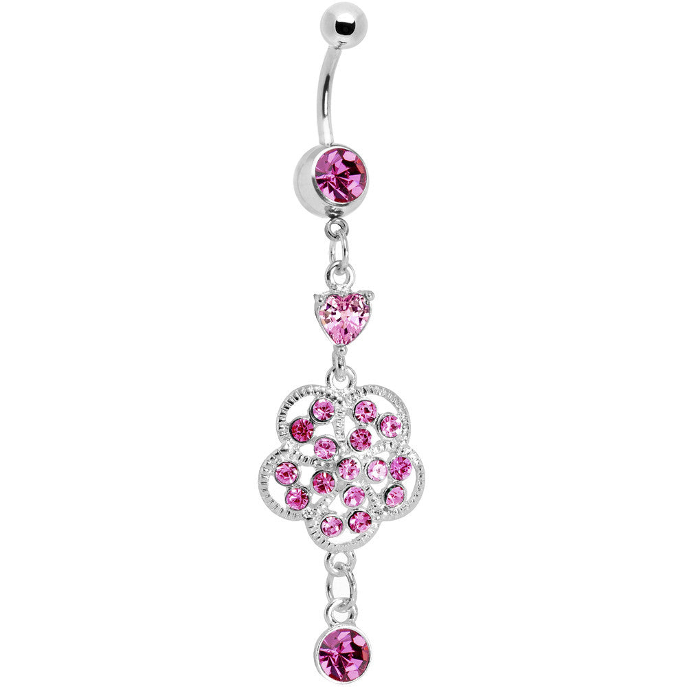 BodyCandy Pink Gem Floral Enchantment Dangle Belly Ring — main product shot