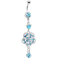 BodyCandy Aqua Gem Floral Enchantment Dangle Belly Ring — main product shot