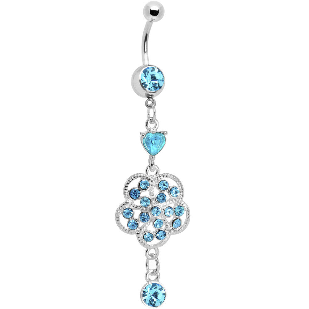 BodyCandy Aqua Gem Floral Enchantment Dangle Belly Ring — main product shot