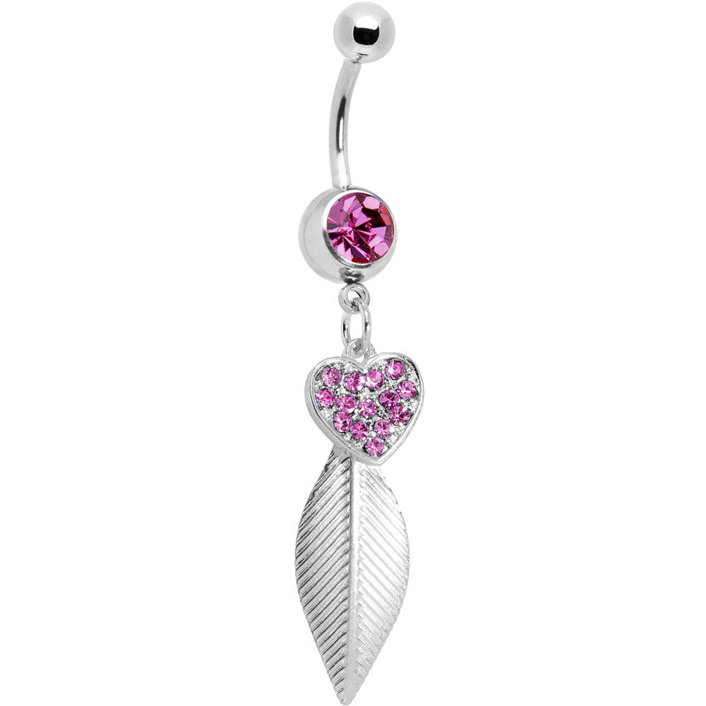 BodyCandy Pink Gem Heart of Palm Leaf Belly Ring — main product shot