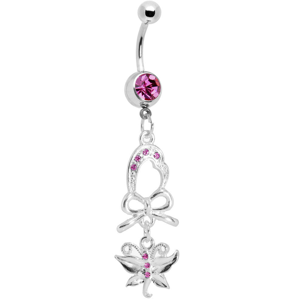 BodyCandy Pink Gem Bow Heart Butterfly Belly Ring — main product shot
