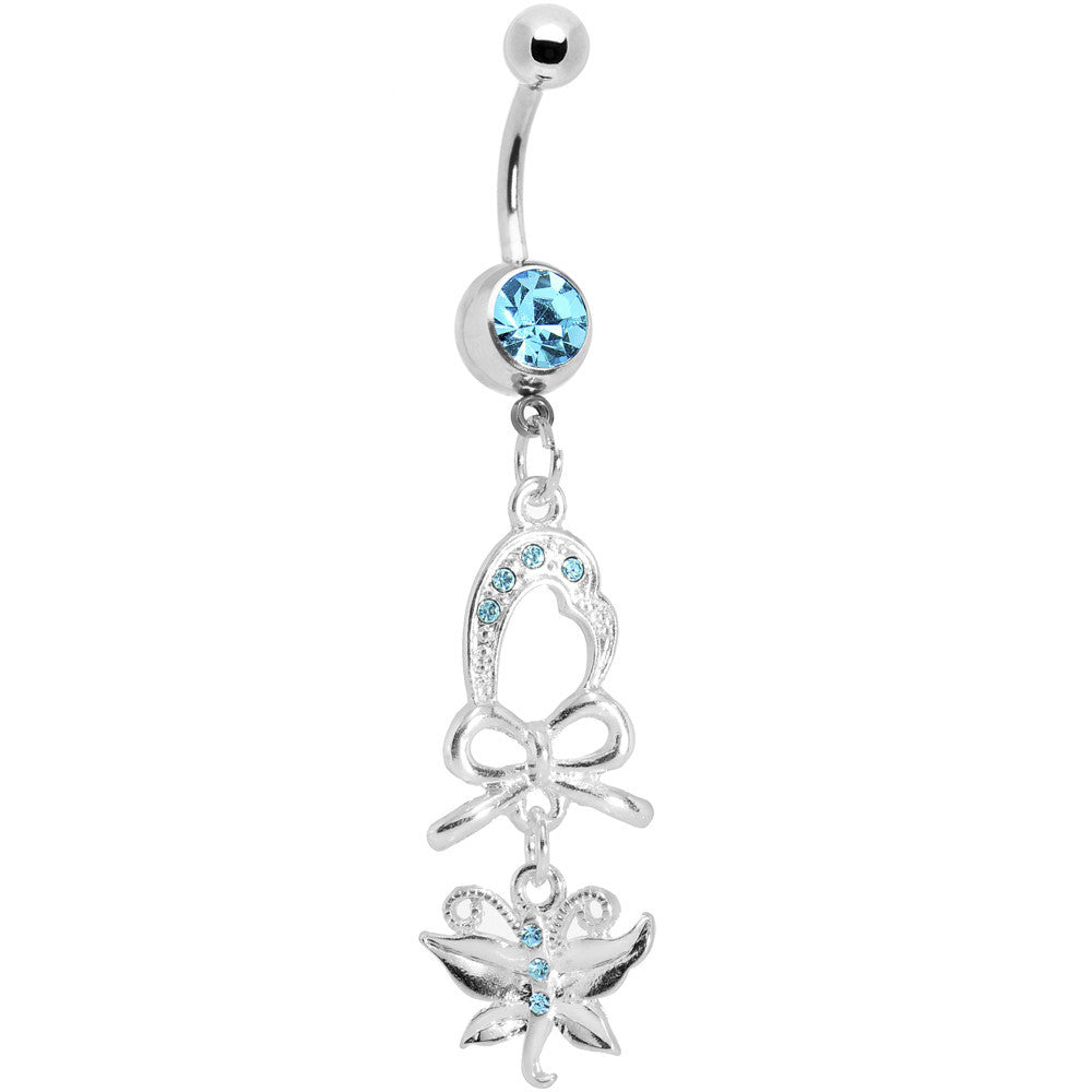 BodyCandy Aqua Gem Bow Heart Butterfly Dangle Belly Ring — main product shot