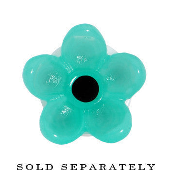 BodyCandy 5/8 Acrylic Aqua Flower Saddle Plug — detail close-up