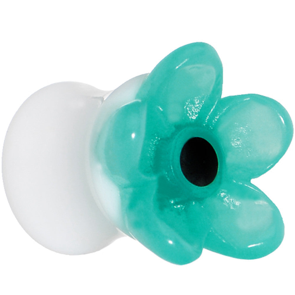 BodyCandy 5/8 Acrylic Aqua Flower Saddle Plug — main product shot
