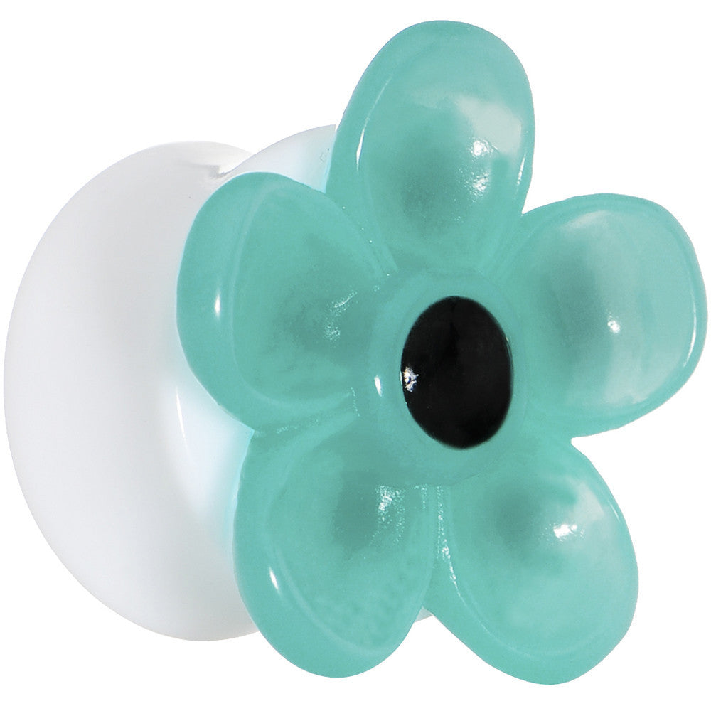 BodyCandy 20mm Acrylic Aqua Flower Saddle Plug — main product shot