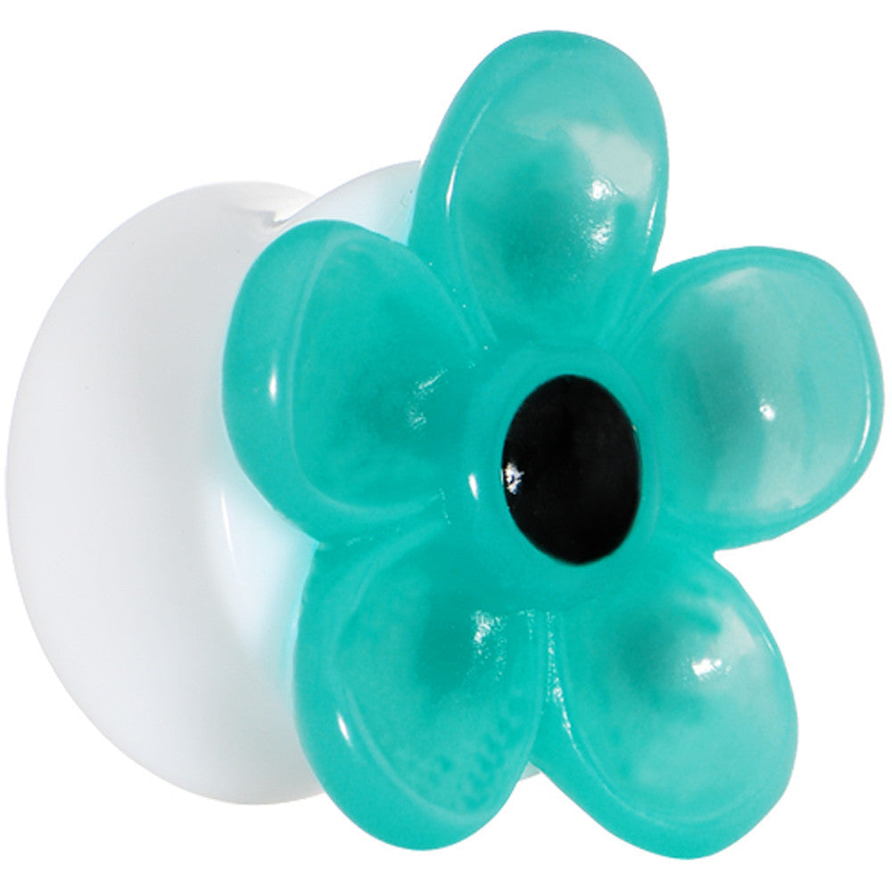 BodyCandy 7/8 Acrylic Aqua Flower Saddle Plug — main product shot