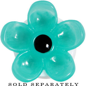 BodyCandy 1 inch Acrylic Aqua Flower Saddle Plug — detail close-up