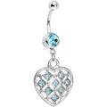 BodyCandy Aqua Gem Checkered Princess Heart Belly Ring — main product shot