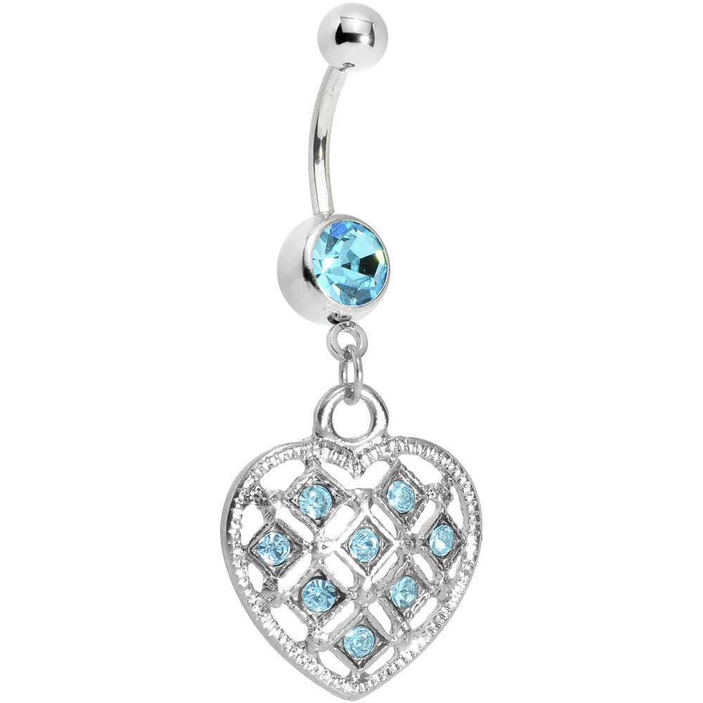 BodyCandy Aqua Gem Checkered Princess Heart Belly Ring — main product shot