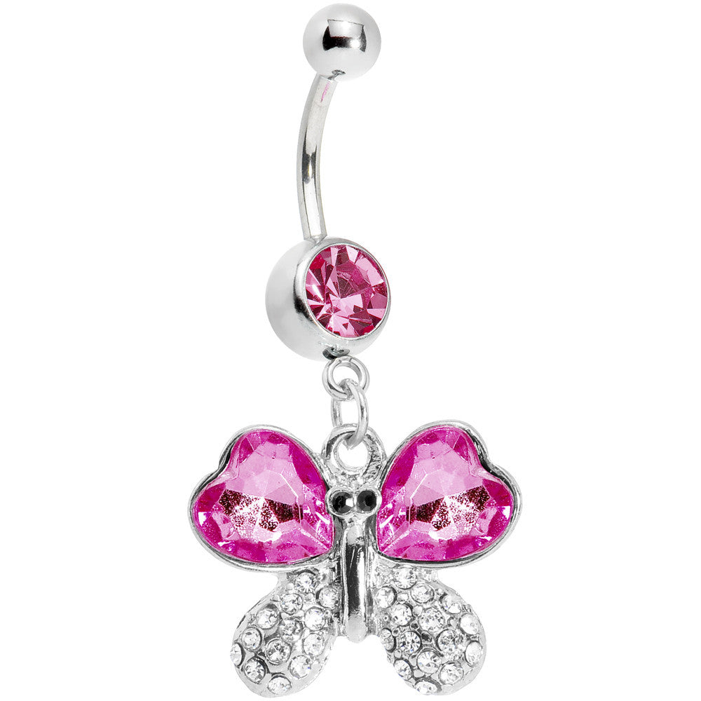 BodyCandy Pink Gem Heart Winged Butterfly Belly Ring — main product shot