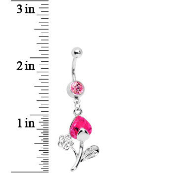 BodyCandy Pink Gem Tulip Flower Belly Ring — detail close-up