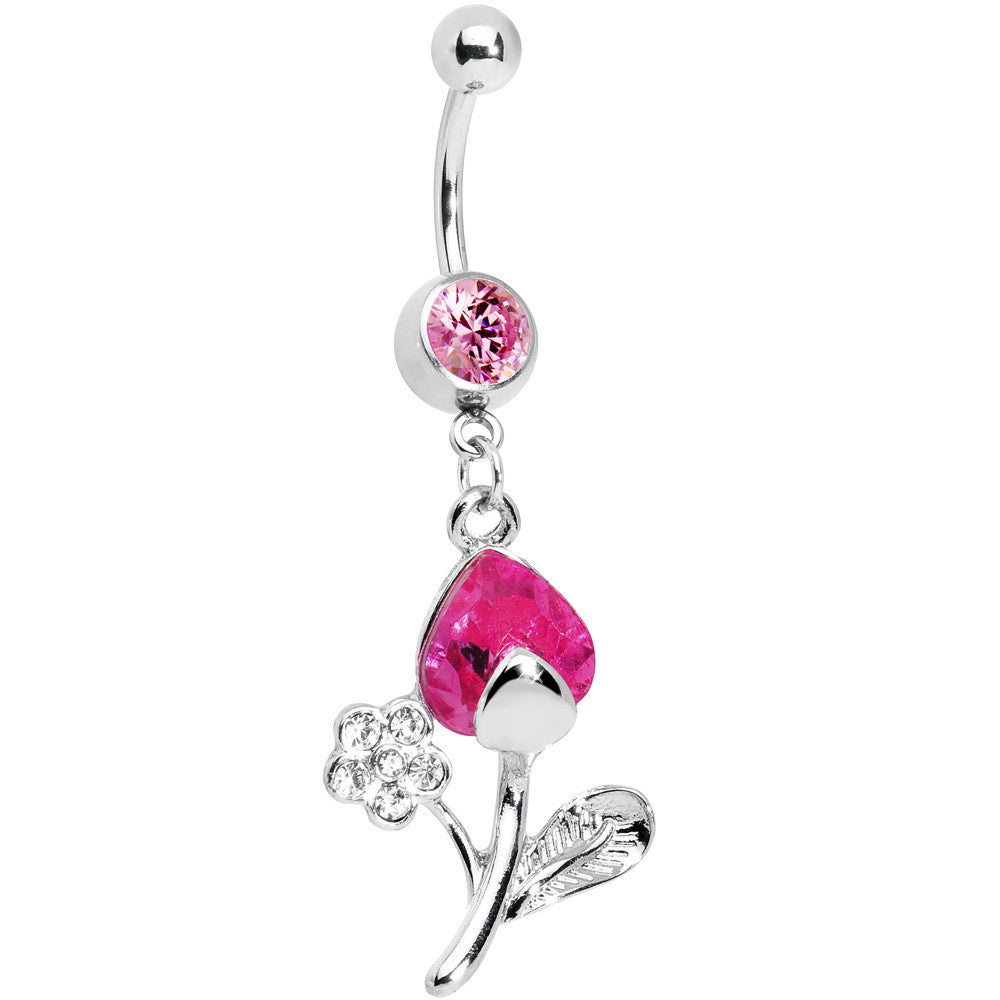 BodyCandy Pink Gem Tulip Flower Belly Ring — main product shot