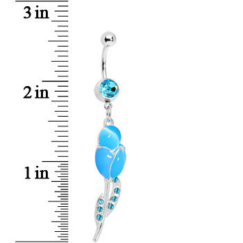 BodyCandy Aqua Gem Tulip Globe Flower Belly Ring — detail close-up
