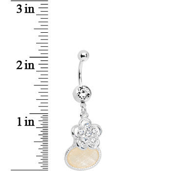 BodyCandy Crystalline Gem Oval Shimmer Flower Belly Ring — detail close-up