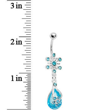 BodyCandy Aqua Gem Explosion Teardrop Flower Belly Ring — detail close-up
