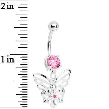 BodyCandy Passion Pink Gem Encompass Butterfly Belly Ring — detail close-up