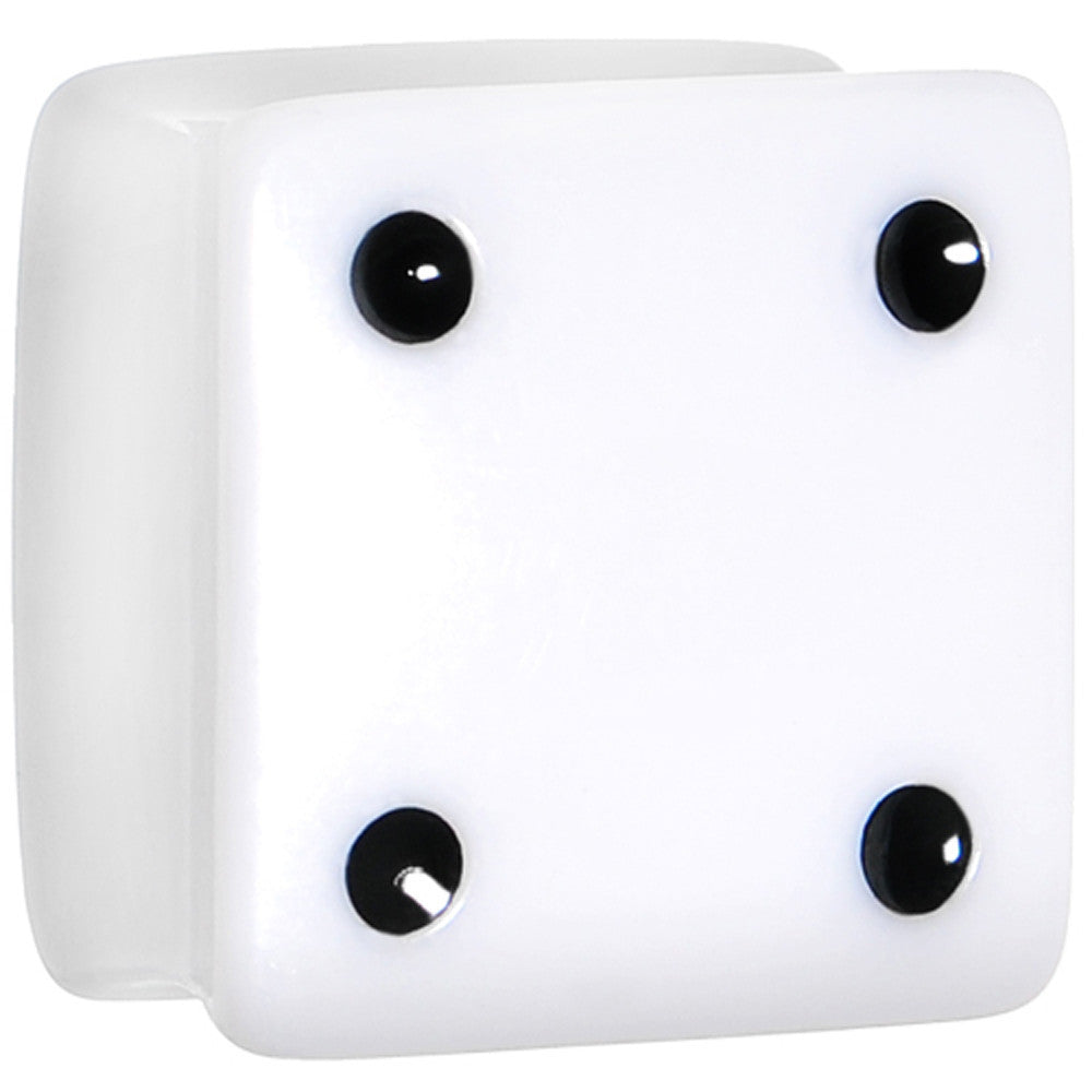 BodyCandy 18mm White Acrylic Square Dice Saddle Plug — main product shot