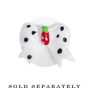 BodyCandy 2G White Acrylic Berry Polka Dot Bow Saddle Plug — detail close-up