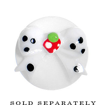BodyCandy 0G White Acrylic Berry Polka Dot Bow Saddle Plug — detail close-up