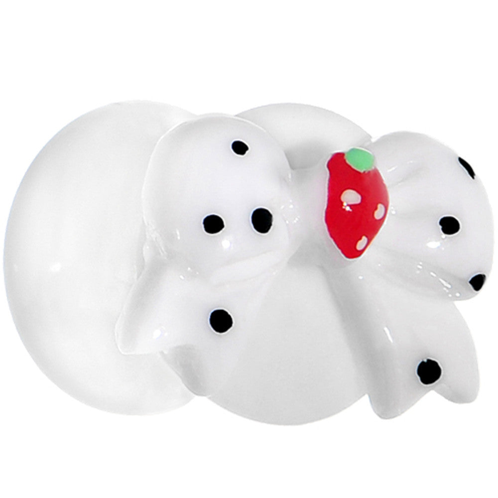 BodyCandy 00G White Acrylic Berry Polka Dot Bow Saddle Plug — main product shot