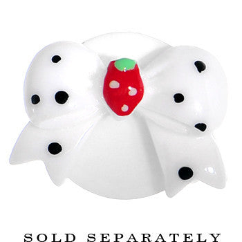 BodyCandy 00G White Acrylic Berry Polka Dot Bow Saddle Plug — detail close-up
