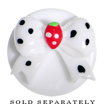 BodyCandy 1/2 White Acrylic Berry Polka Dot Bow Saddle Plug — detail close-up