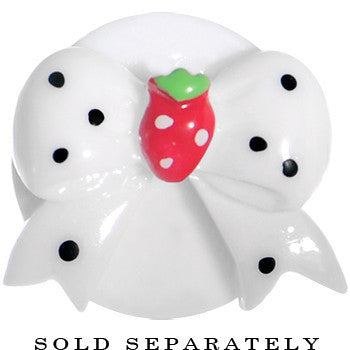 BodyCandy 9/16 White Acrylic Berry Polka Dot Bow Saddle Plug — detail close-up
