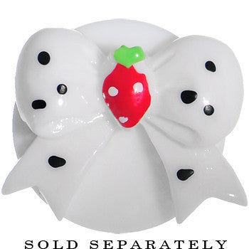 BodyCandy 5/8 White Acrylic Berry Polka Dot Bow Saddle Plug — detail close-up