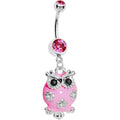 BodyCandy Pink Gem Flower Owl Belly Ring — main product shot