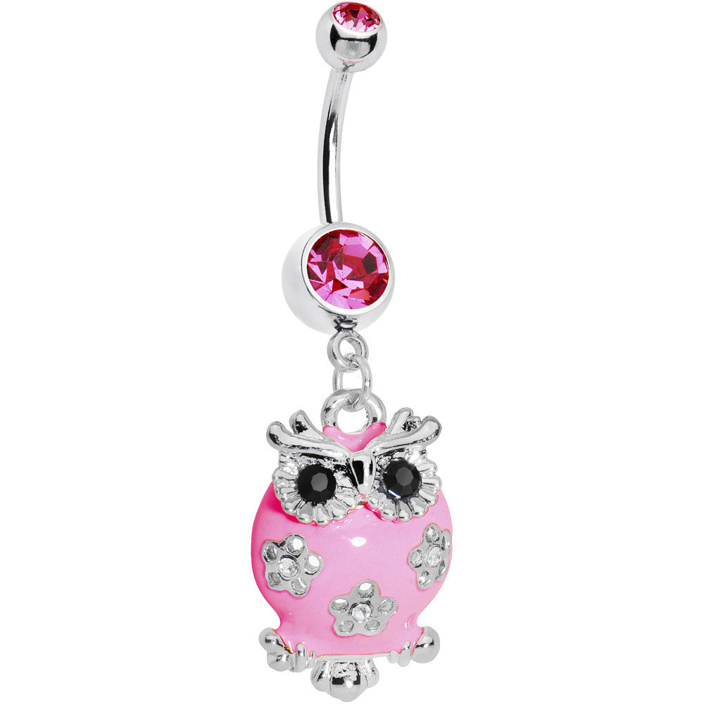 BodyCandy Pink Gem Flower Owl Belly Ring — main product shot