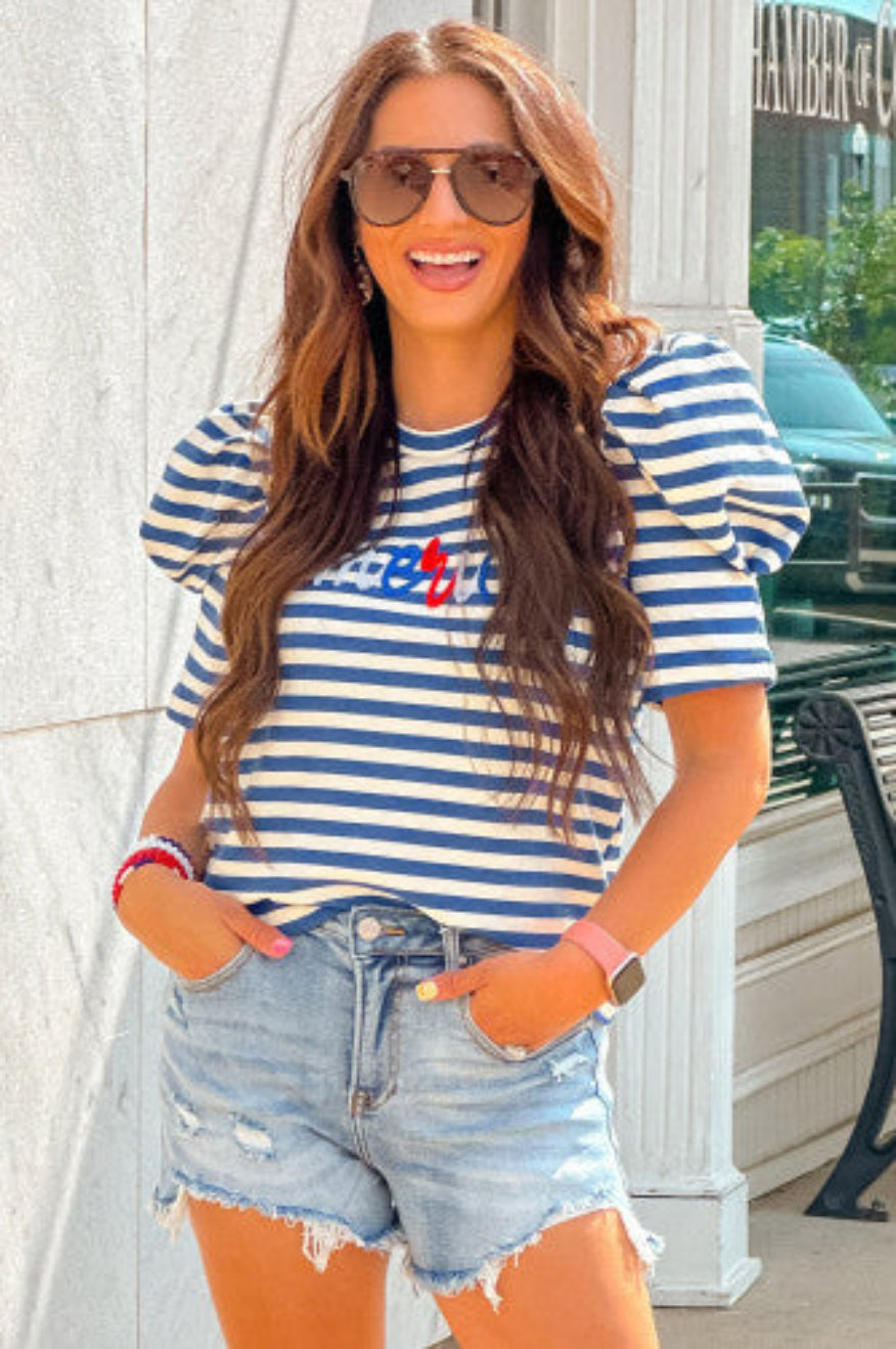 Pretty Little Patriot Pretty Little Patriot American Puff Sleeve Top — construction detail